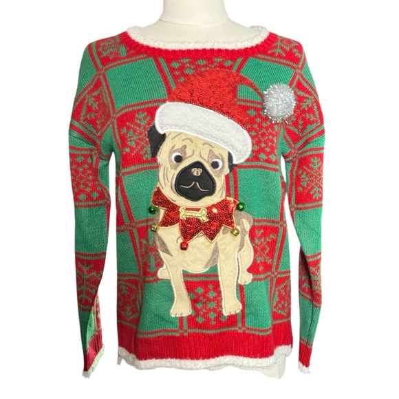 Women’s 33 Degrees Pug Puppy Christmas’s Sweater - Picture 1 of 5